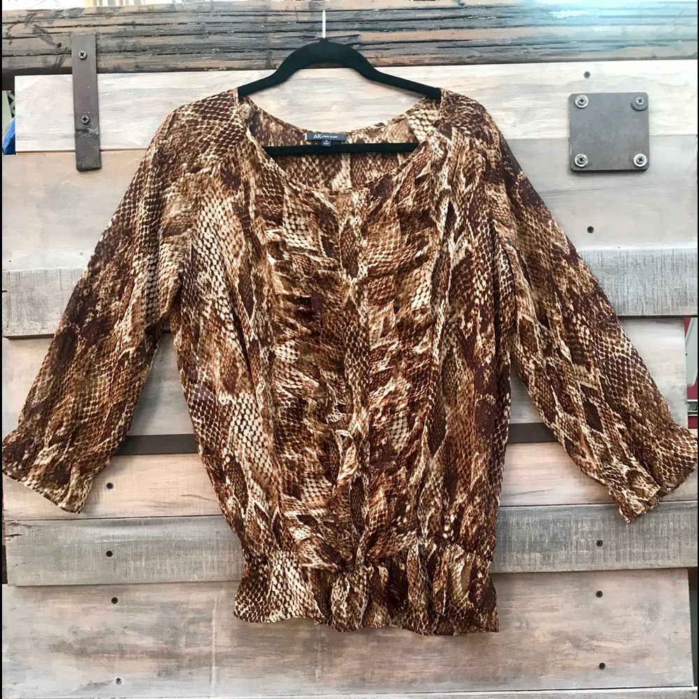 Anne Klein Size Small Sheer Animal Print Blouse